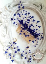 Гребенче-украса за коса и обици за абитуриентка - Gold and Blue by Rosie